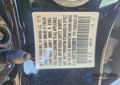 2017 Honda Civic Lx from USA, damaged, VIN 19XFC2F50HE008876